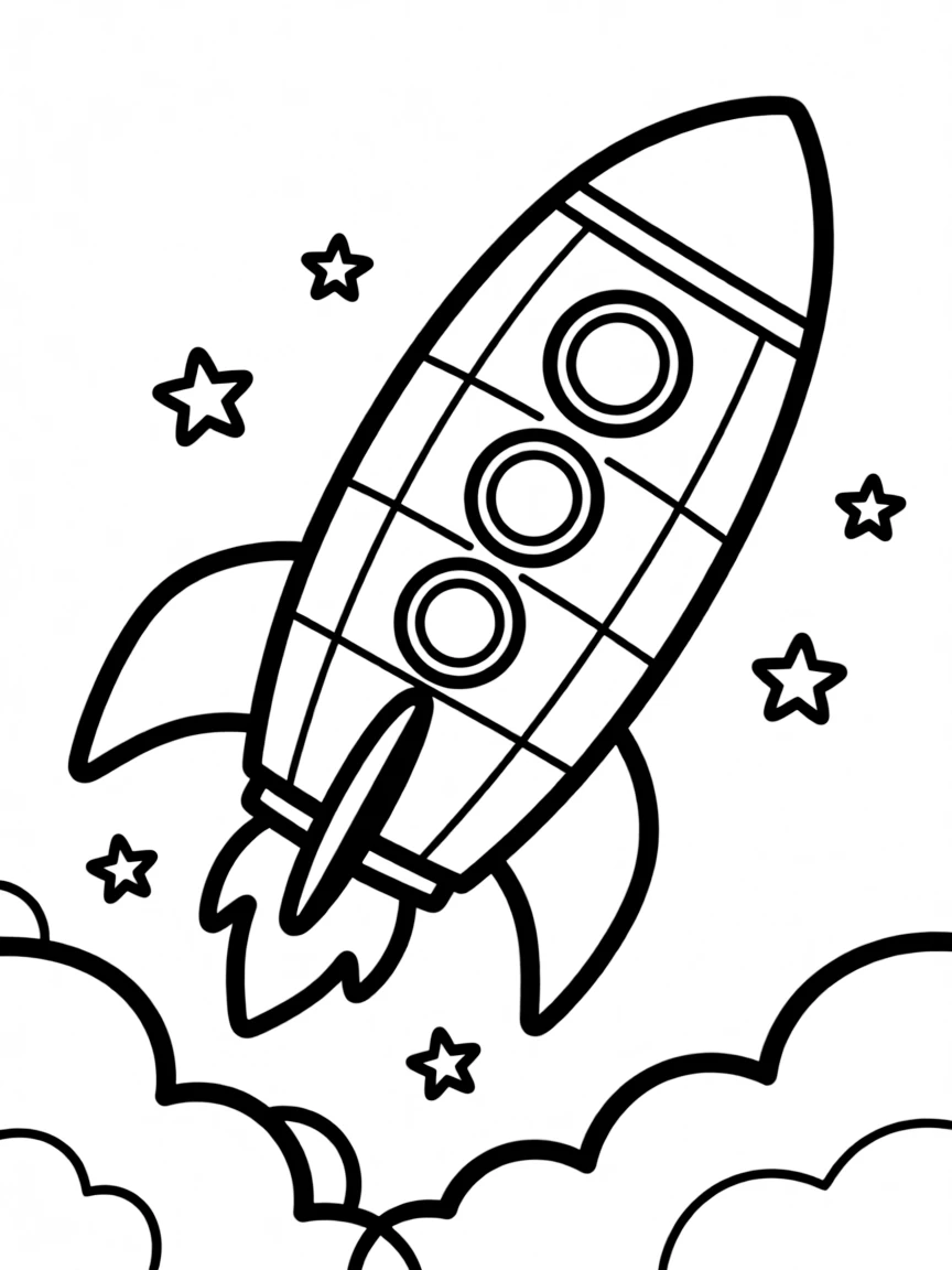 A cheerful rocket flying.