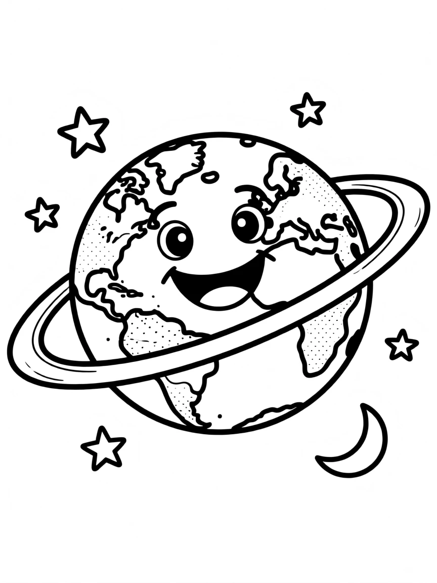 A smiling planet orbiting.