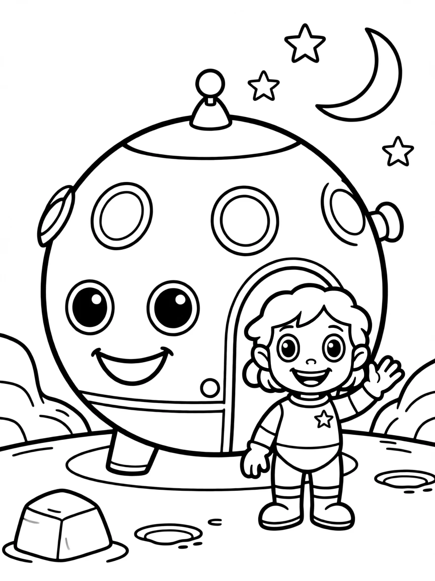 A joyful alien spaceship landing.