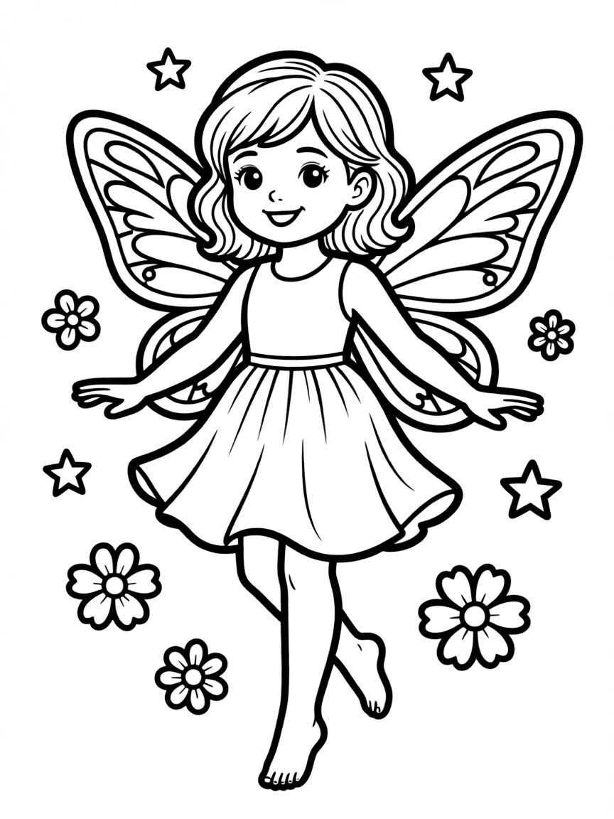 A smiling fairy flying.
