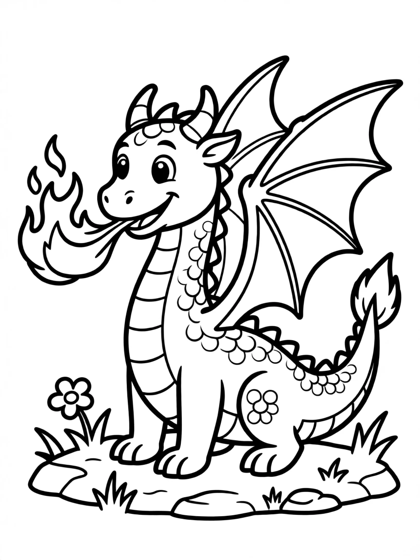 A playful dragon breathing fire.