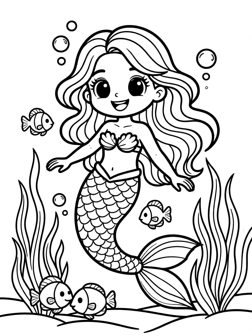 A kawaii mermaid swimming.