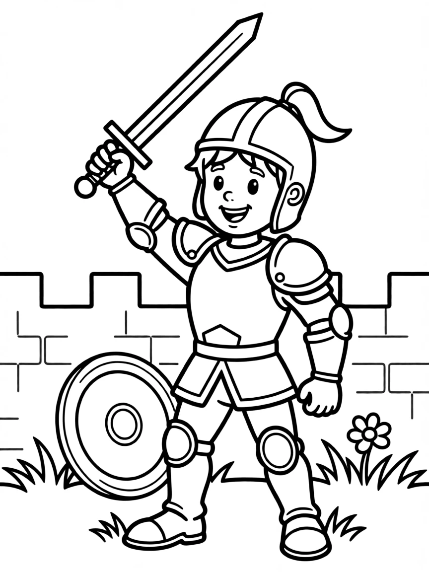 A smiling knight fighting.