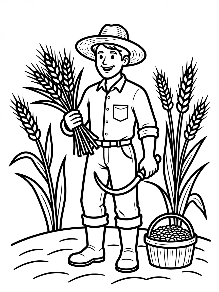 A happy farmer harvesting.