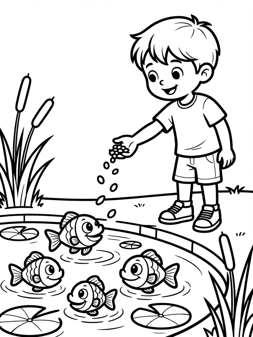 A joyful animal fish feeder.