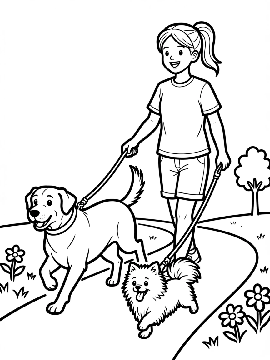 A joyful animal dog walker.