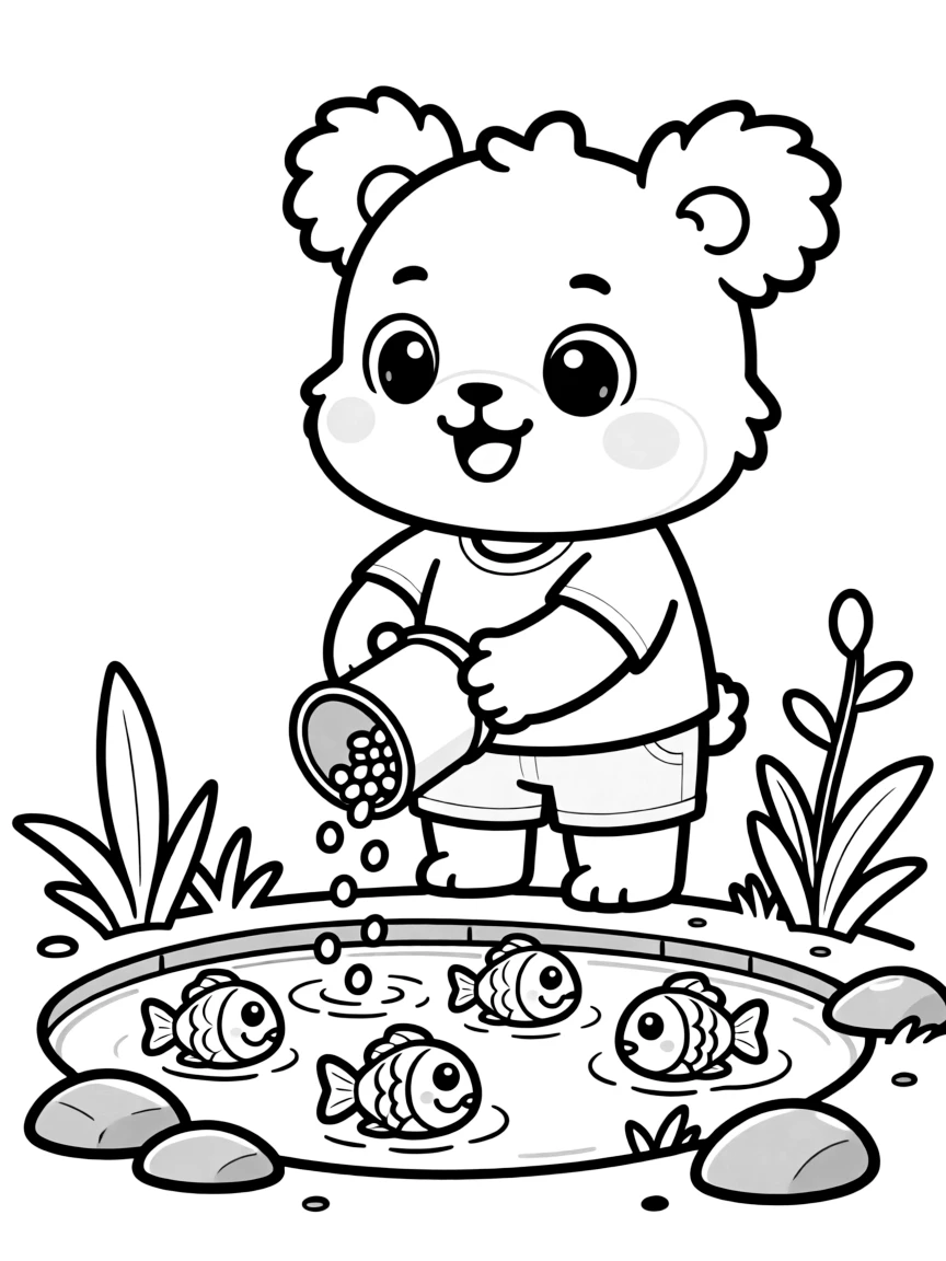 A kawaii animal fish feeder.