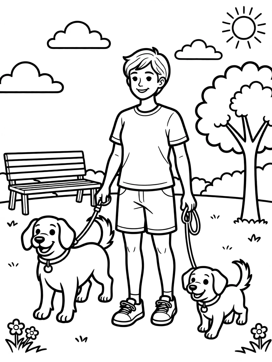 A cheerful animal dog walker.