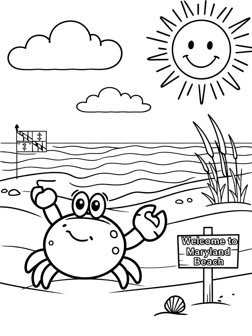 A happy little crab waving on a beach in Maryland.