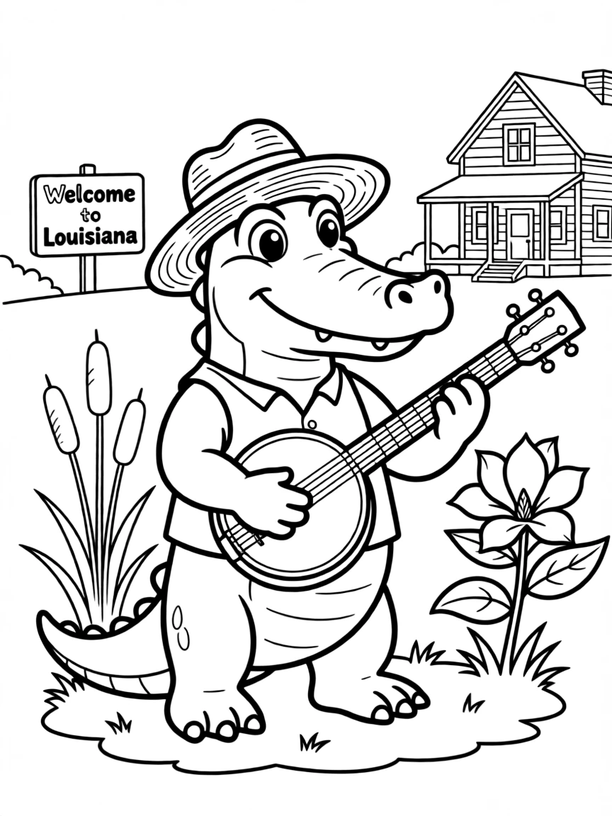 A cute alligator playing a banjo in Louisiana.