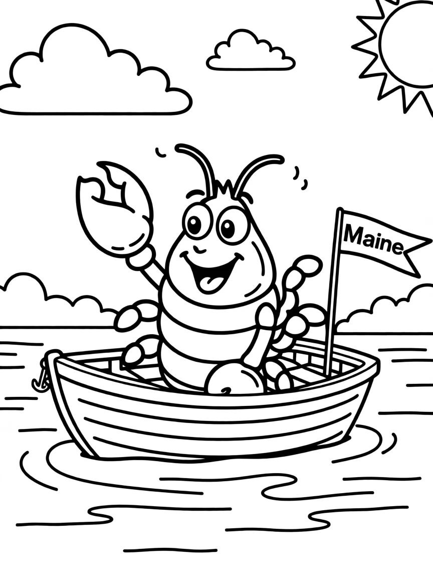 A happy lobster waving from a boat in Maine.