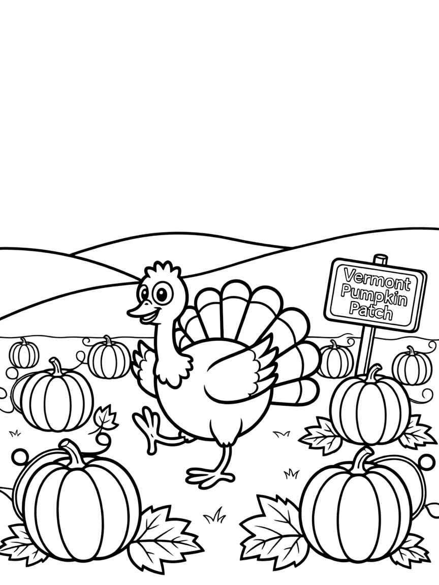 A cute turkey running through a pumpkin patch in Vermont.