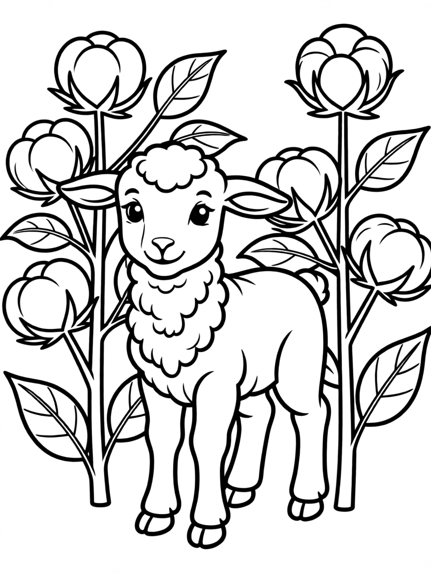A sweet little lamb surrounded by cotton plants in Georgia.