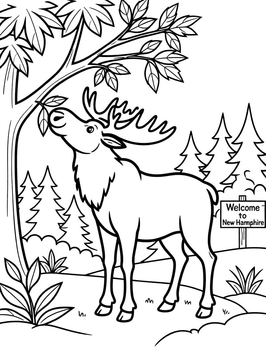 A friendly moose eating leaves in New Hampshire.