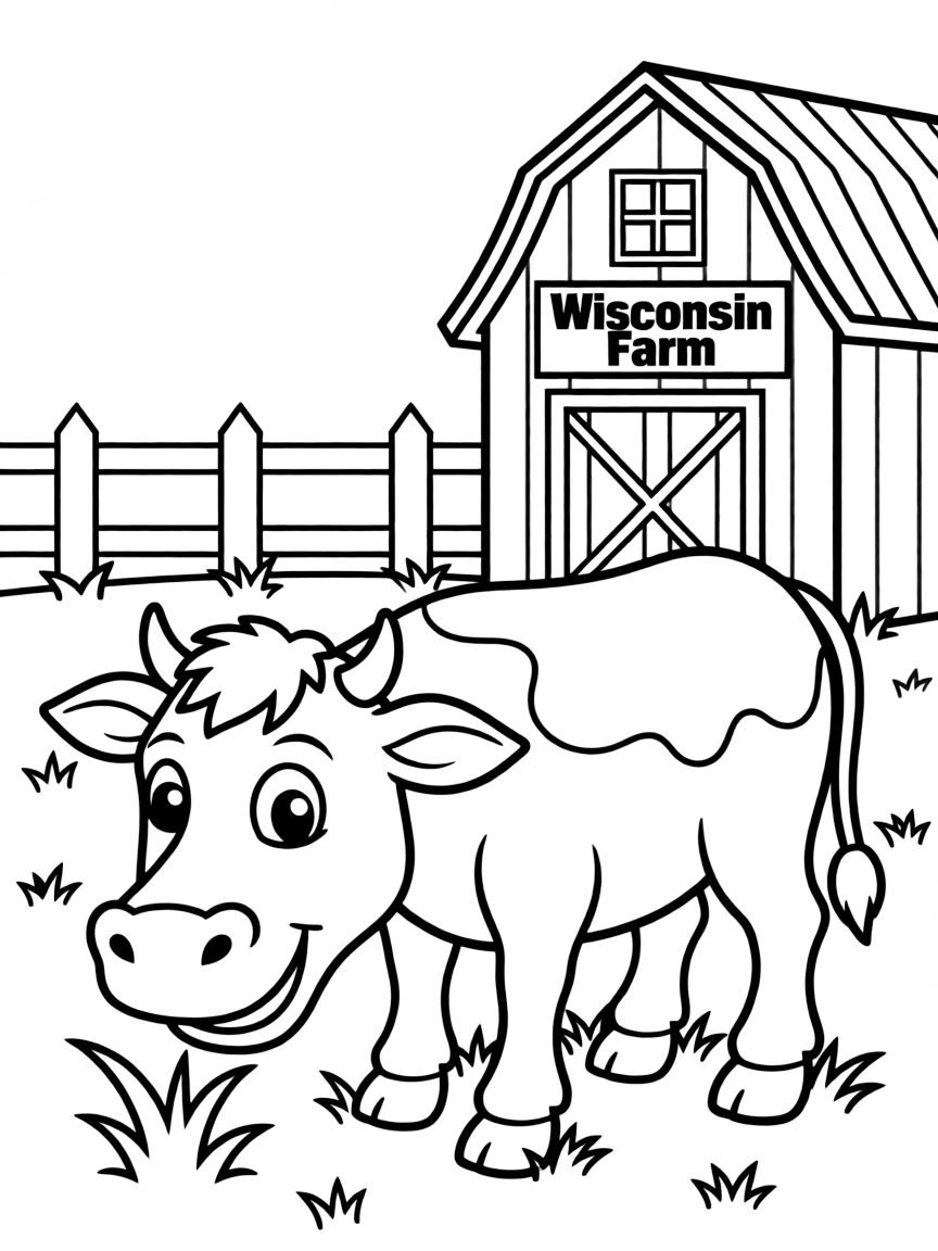 A happy cow munching on grass in Wisconsin.