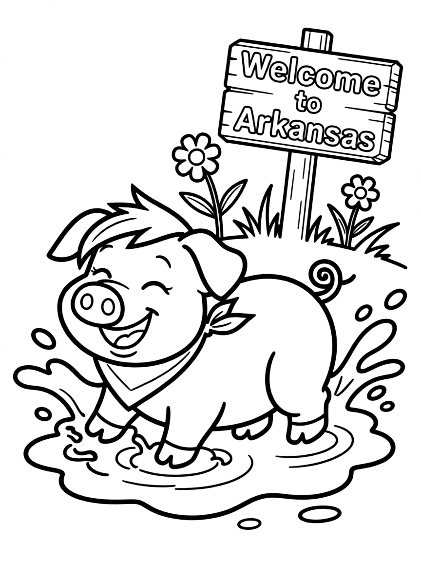 A happy pig rolling in mud in Arkansas.