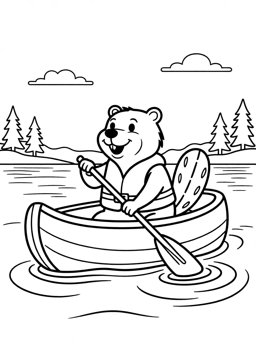 A happy beaver paddling a canoe in Minnesota.