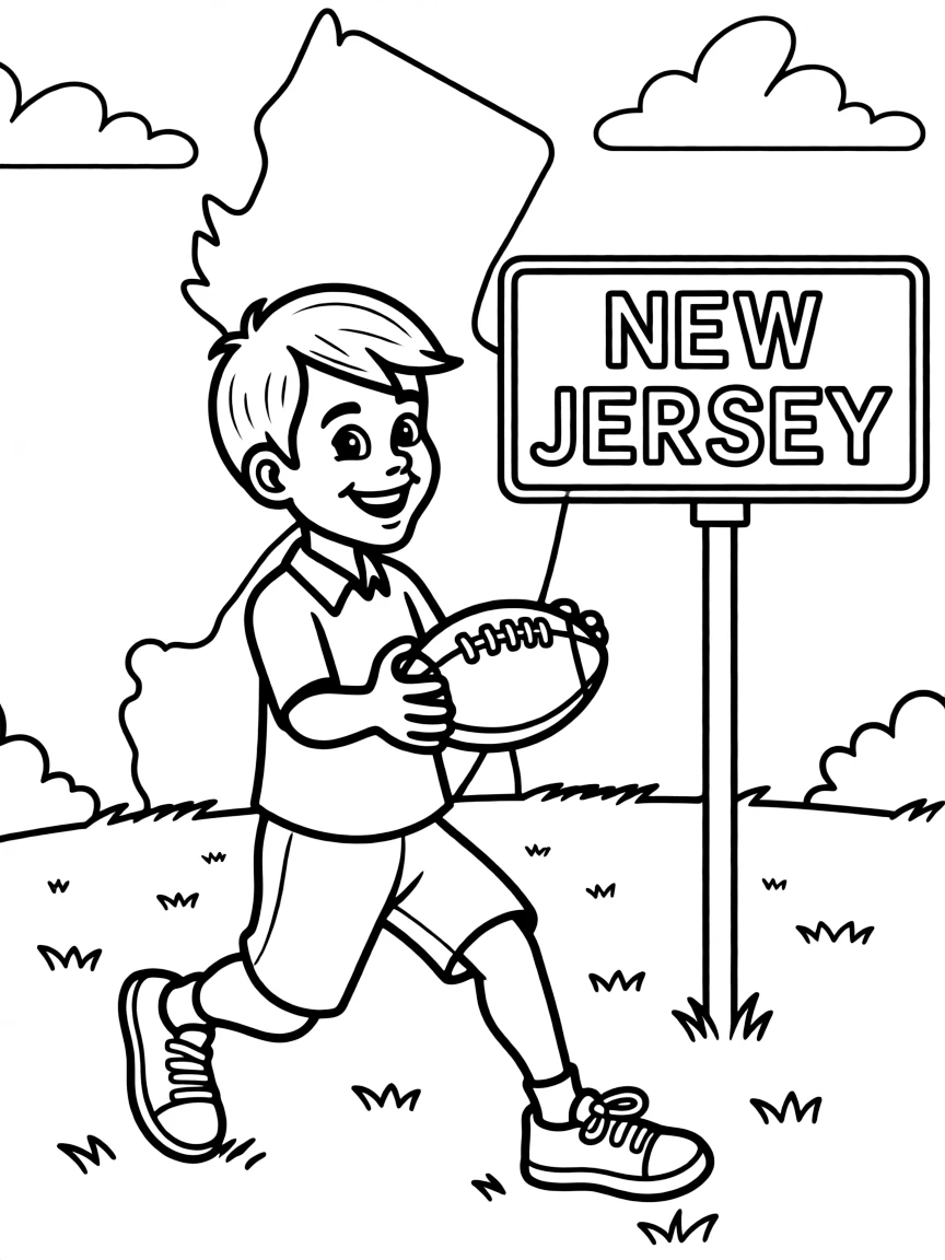 A cheerful little boy playing with a football in New Jersey.