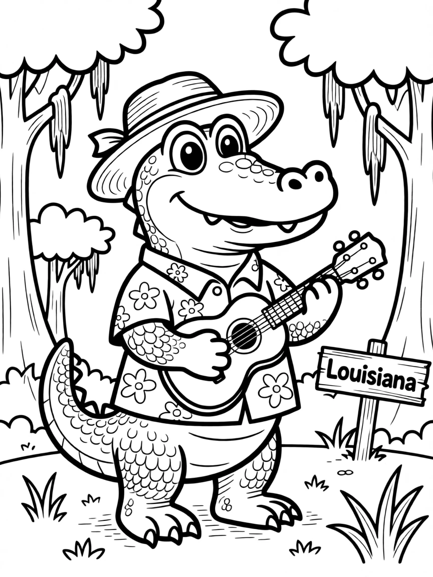 A cute little alligator playing a ukulele in Louisiana.