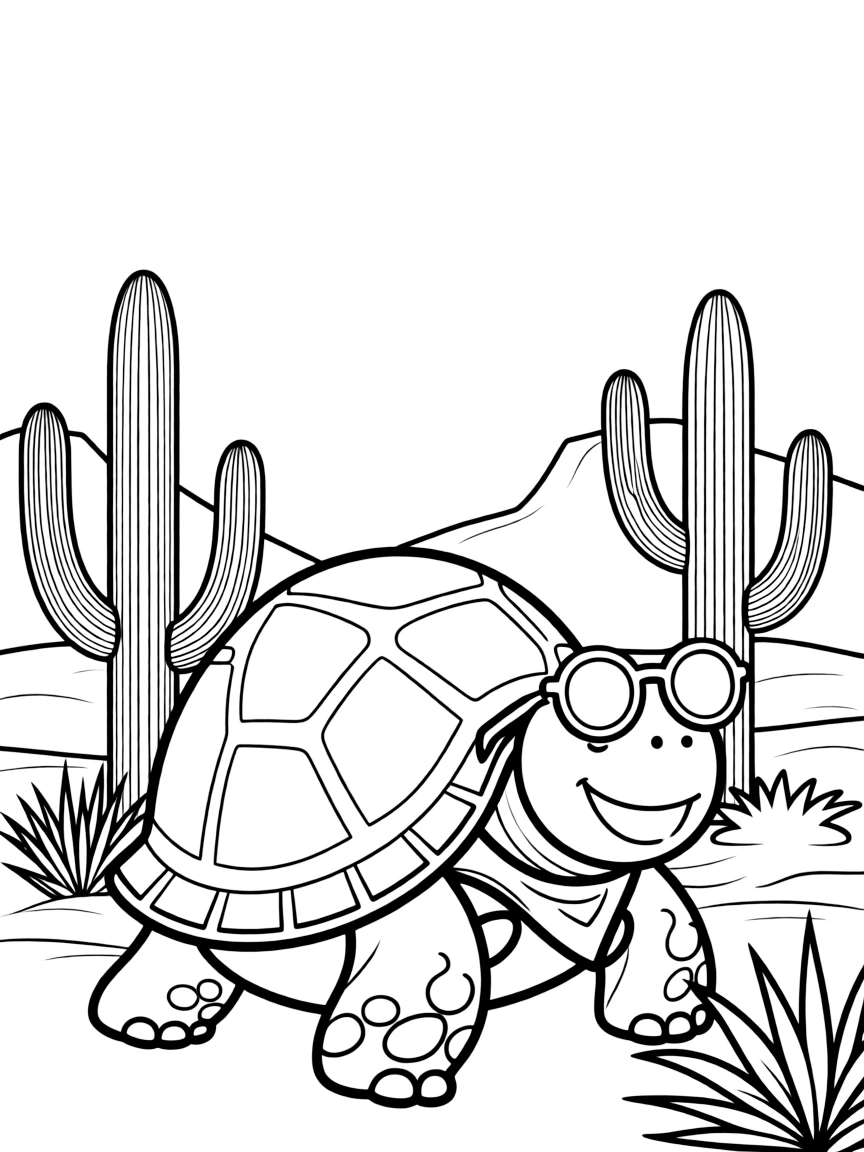 A smiling desert tortoise wearing sunglasses in Arizona.