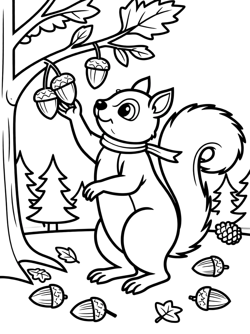 A playful squirrel gathering acorns in North Carolina.