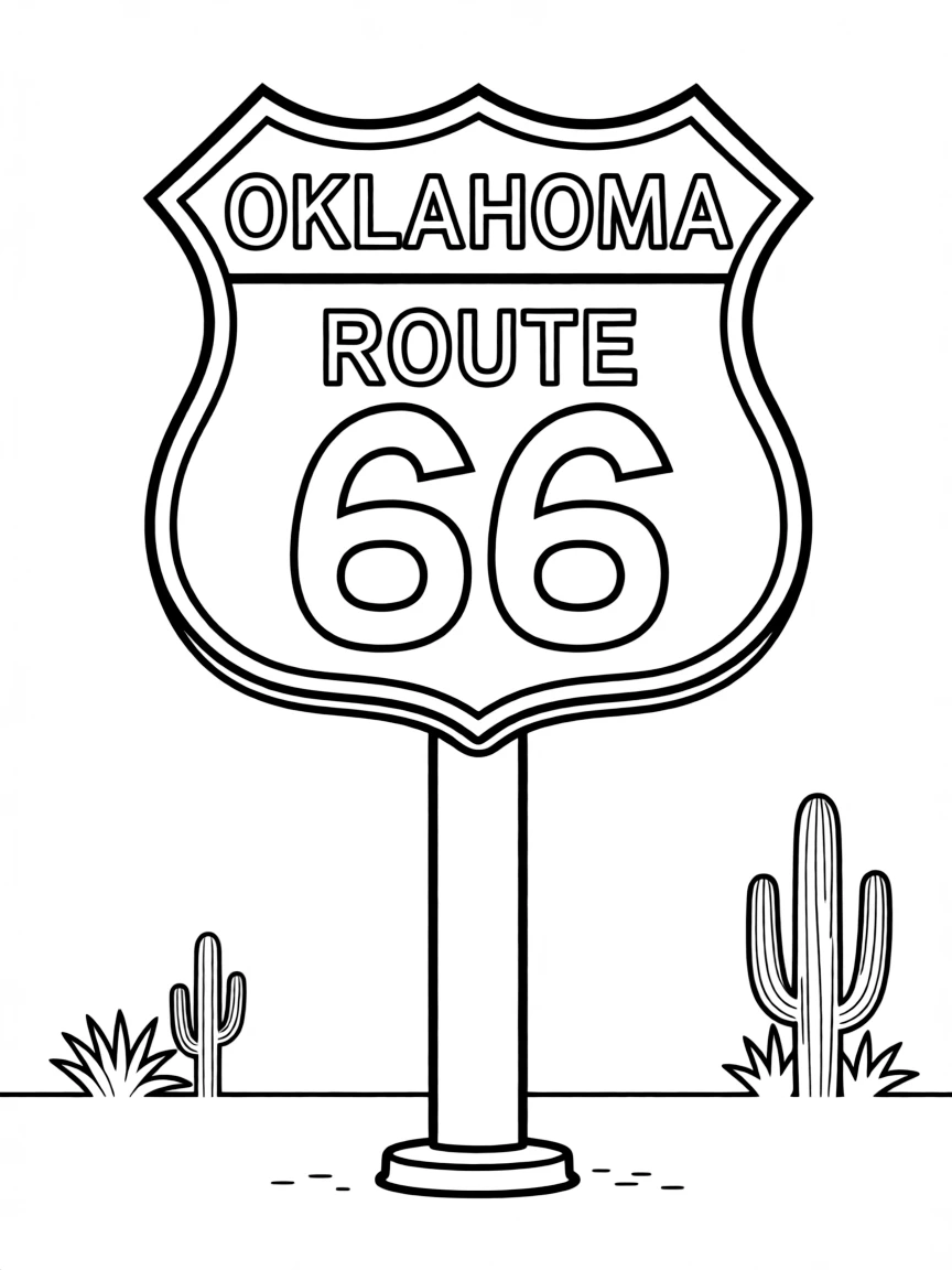 A cool road sign with a Route 66 emblem in Oklahoma.