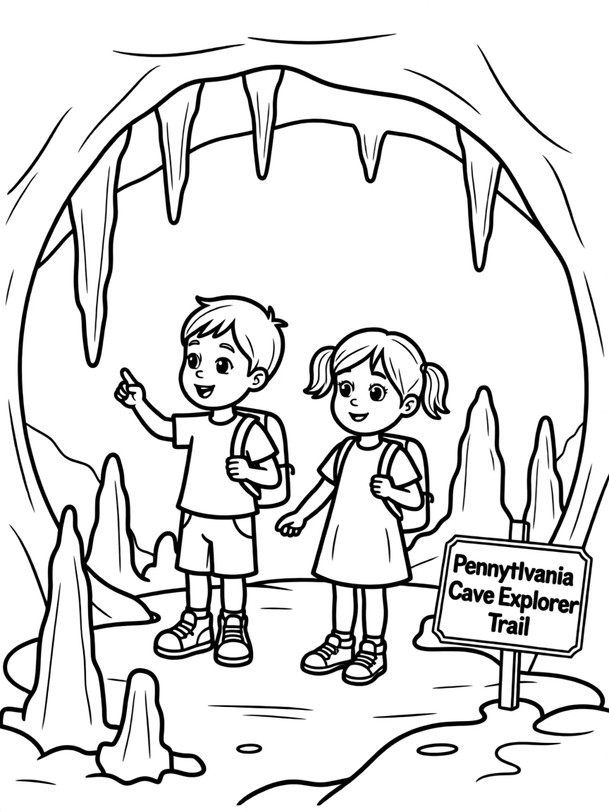 A little boy and girl exploring a cave in Pennsylvania.