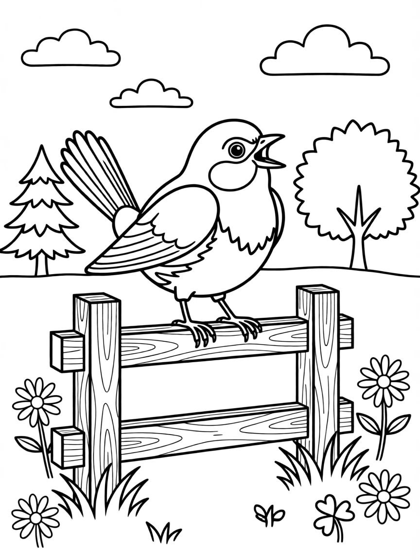 A friendly robin singing on a fence in Michigan.