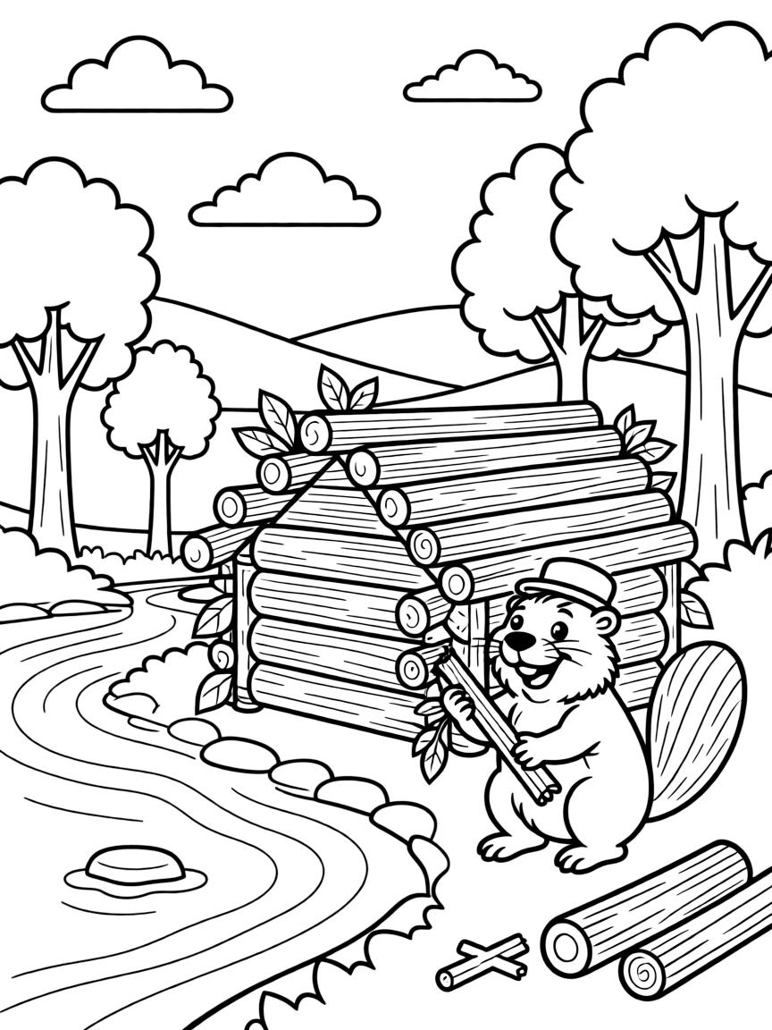 A happy beaver building a lodge in Minnesota.