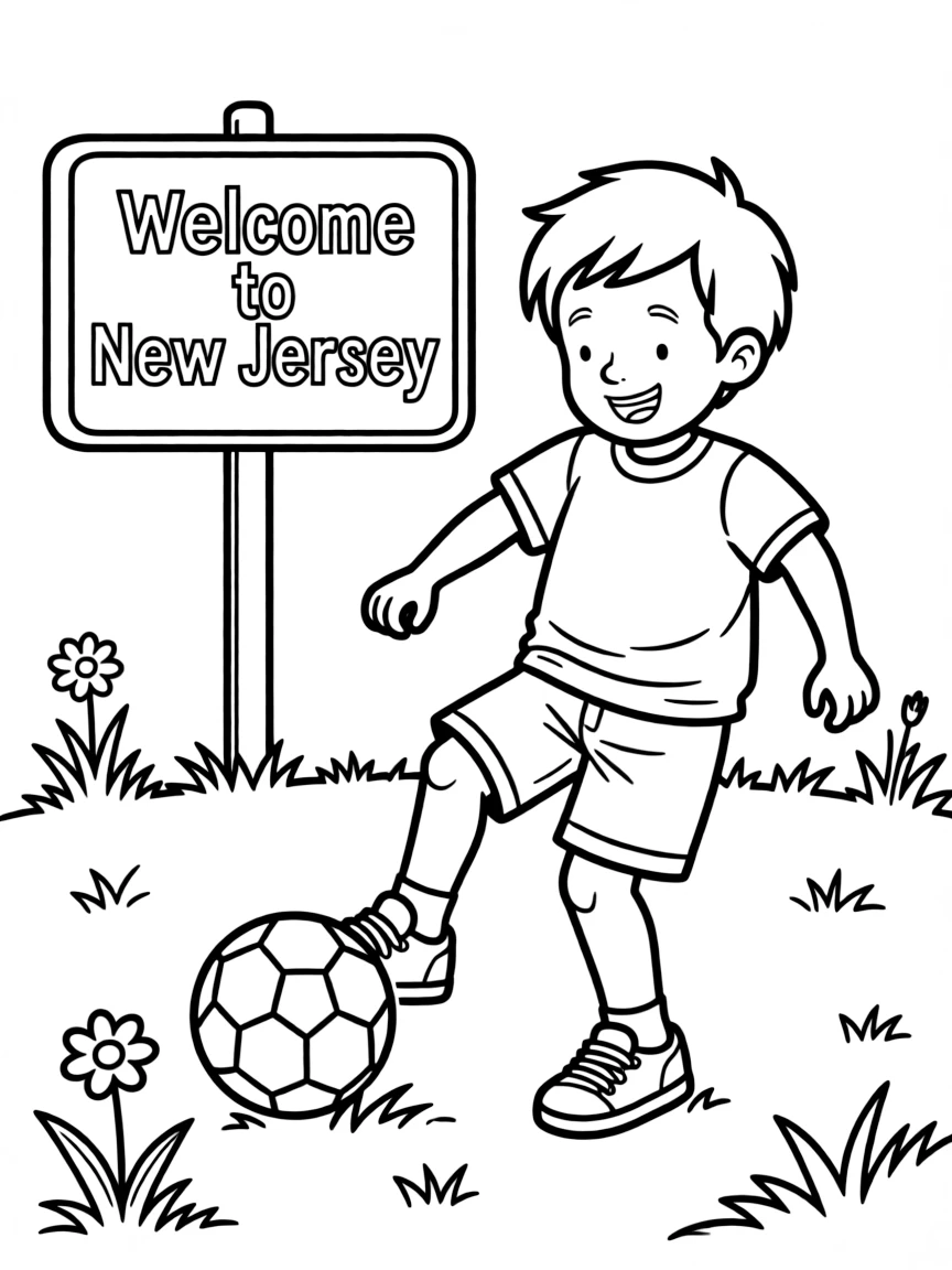 A cheerful little boy playing soccer in New Jersey.