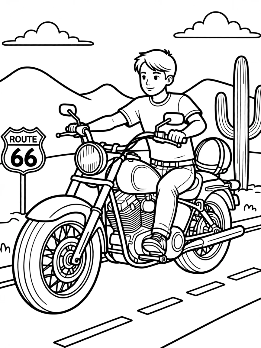 A cool motorcycle riding on Route 66 in Oklahoma.
