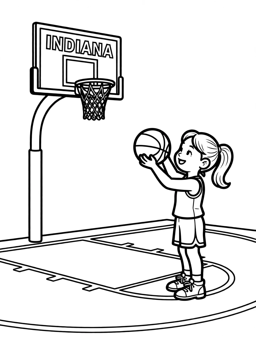 A cheerful little girl shooting hoops in Indiana.