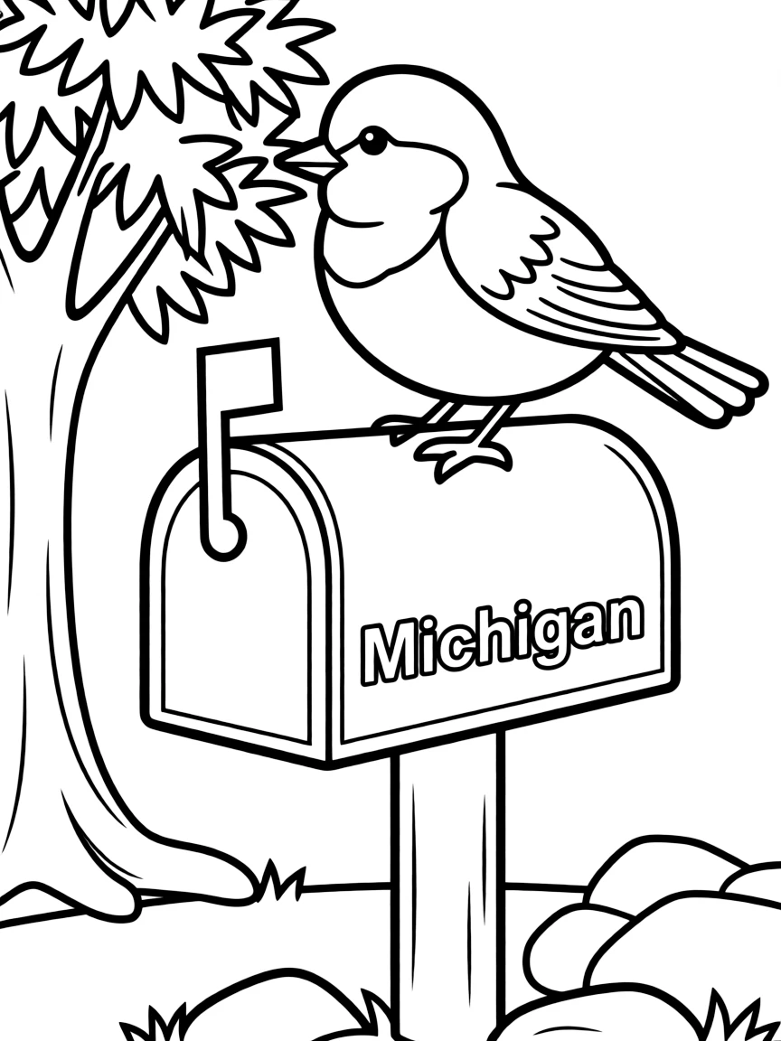 A friendly robin perched on a mailbox in Michigan.