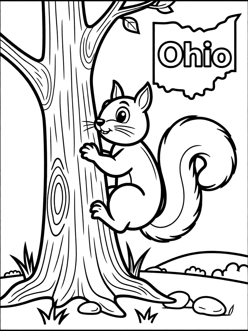 A friendly squirrel climbing a tree in Ohio.