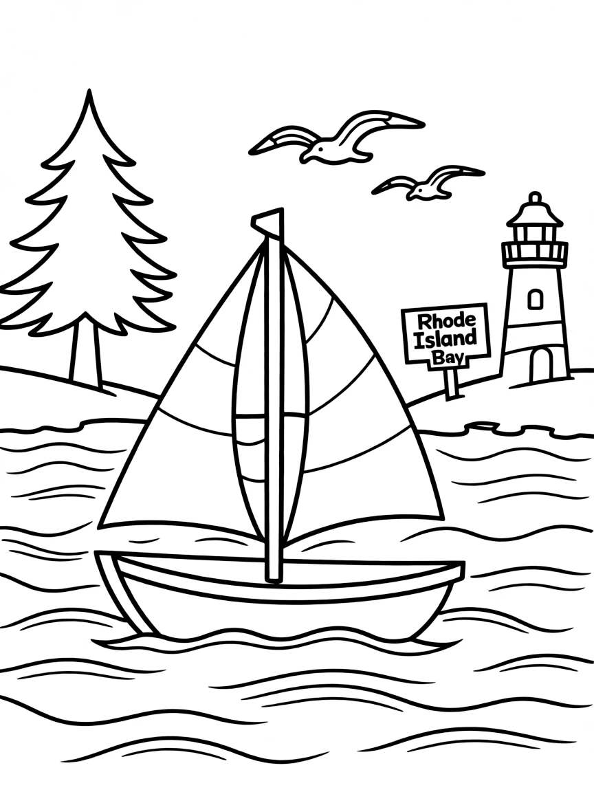 A cute little sailboat sailing in a bay in Rhode Island.