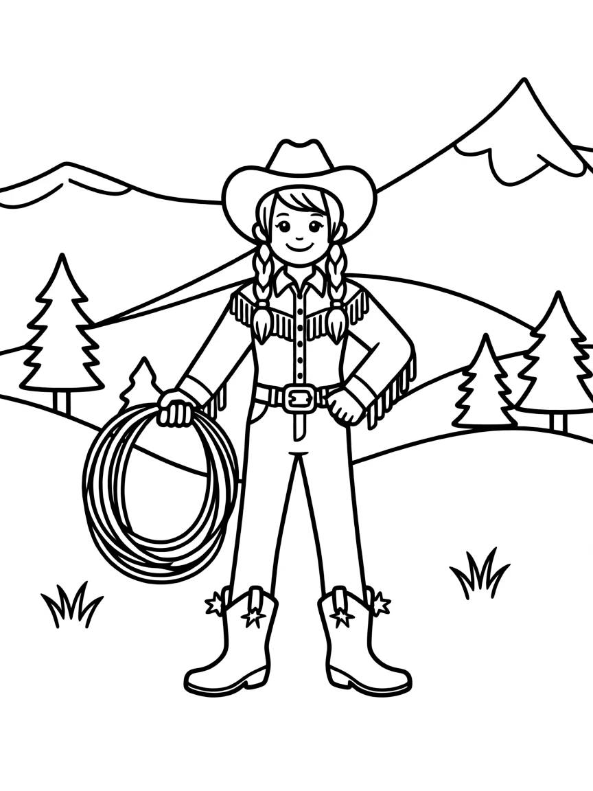 A happy cowgirl with a lasso in Colorado.