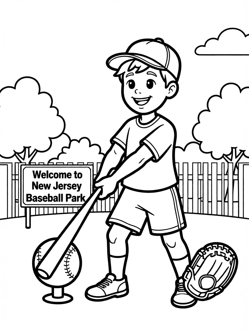 A cheerful little boy playing baseball in New Jersey.