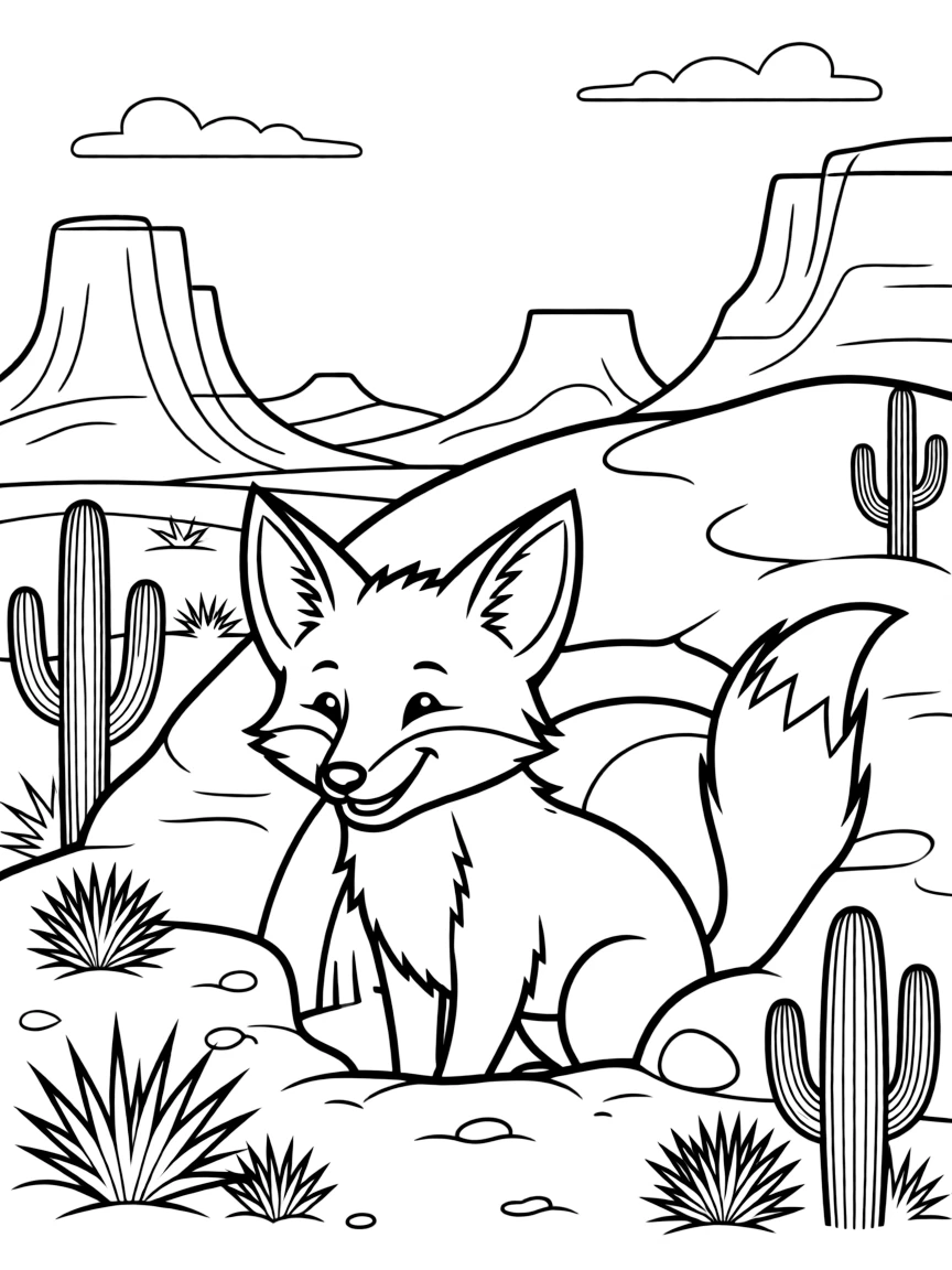 A smiling desert fox peeking out from a burrow in Arizona.