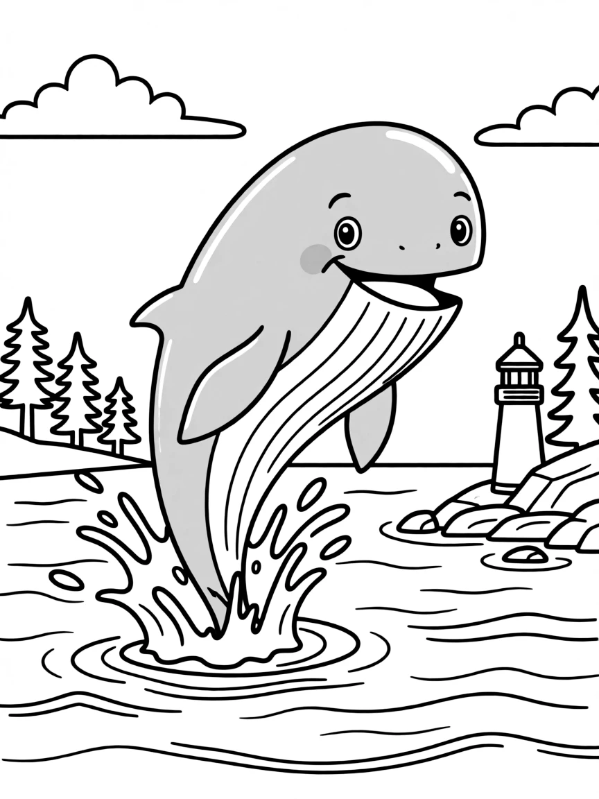 A playful whale leaping out of the water in Maine.