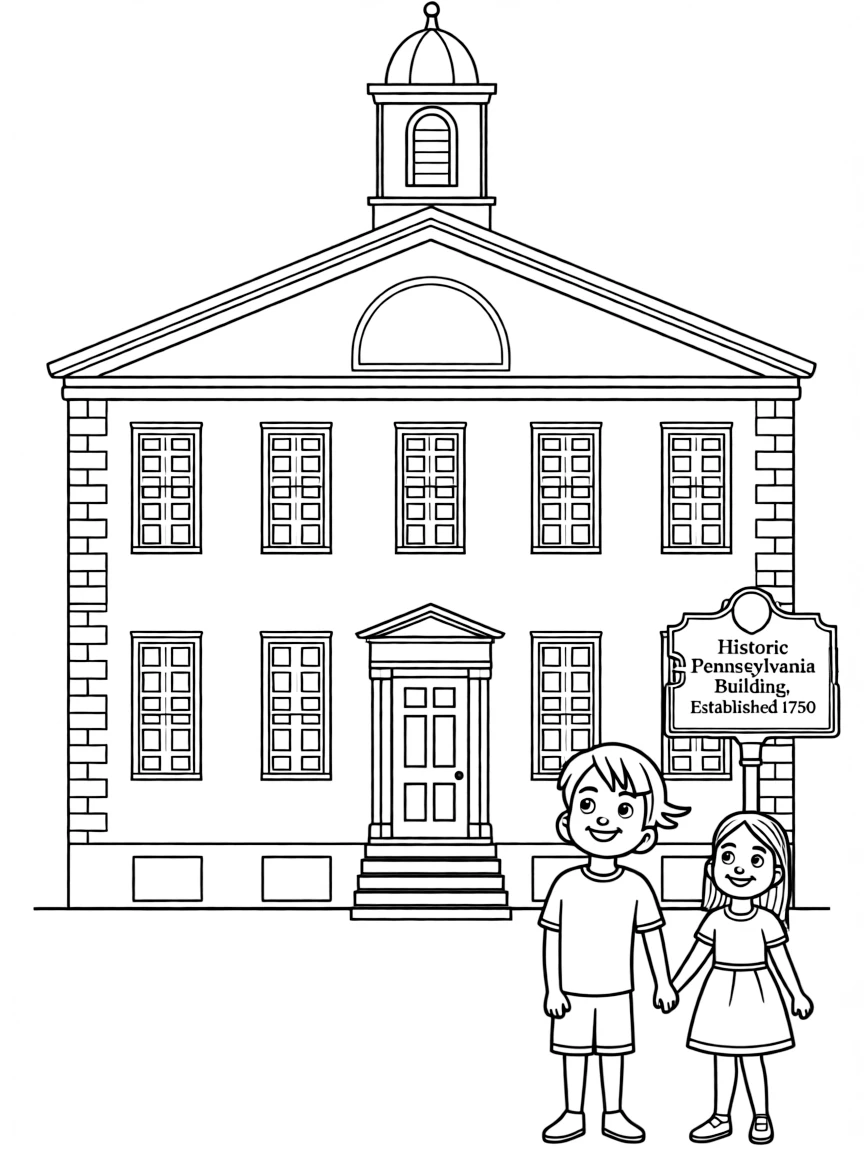 A little boy and girl visiting a historic building in Pennsylvania.