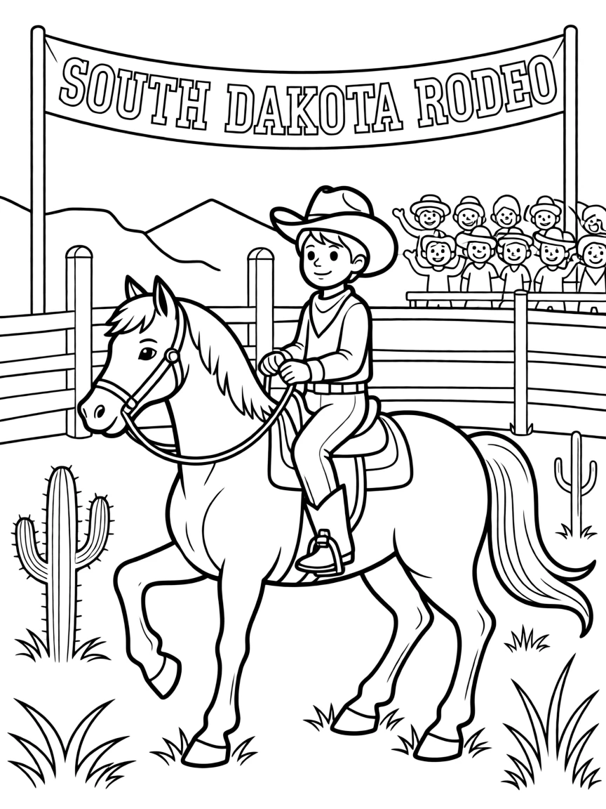 A tiny cowboy riding a horse in a rodeo in South Dakota.