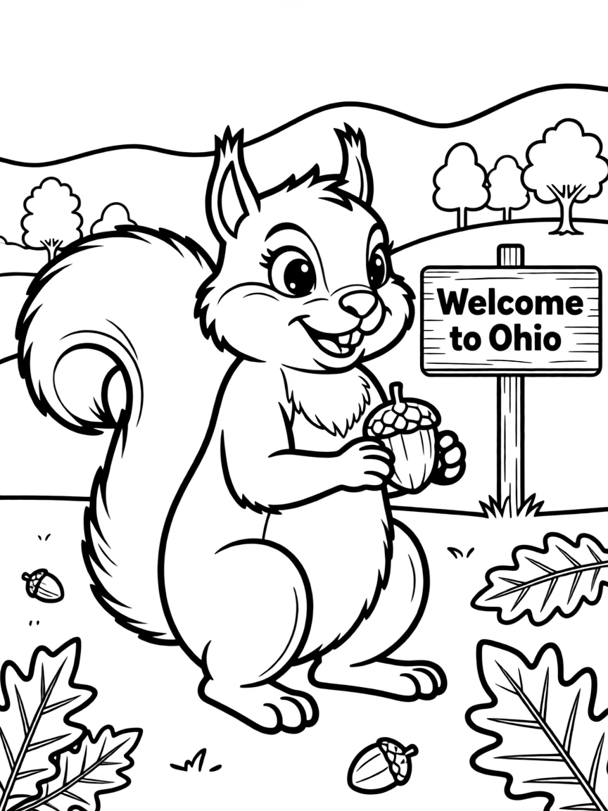 A friendly squirrel holding an acorn in Ohio.