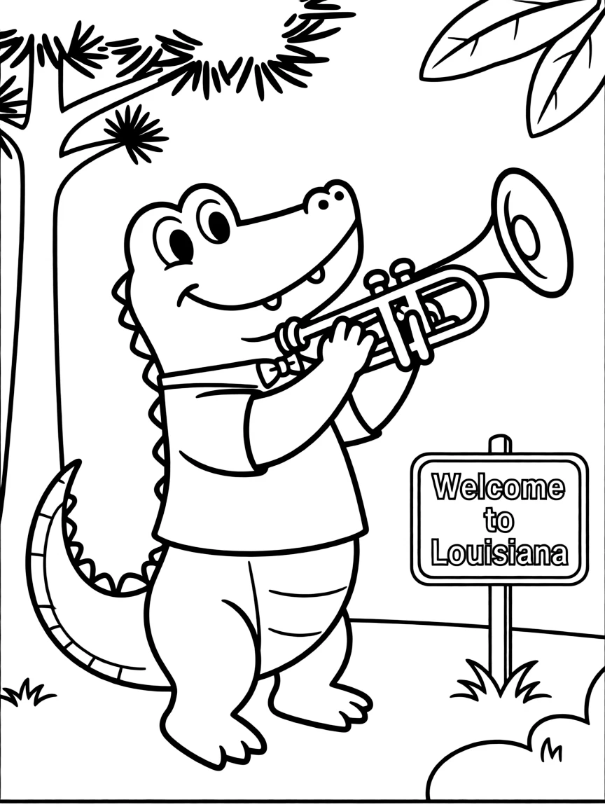 A cute little alligator playing the trombone in Louisiana.