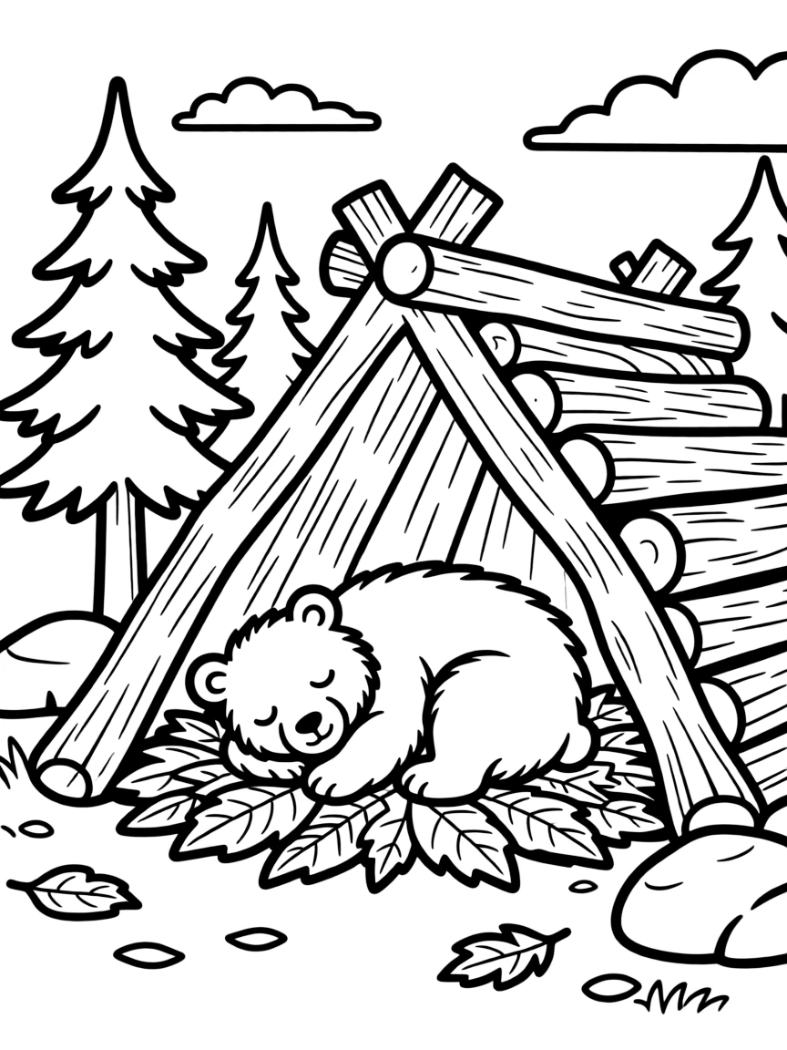 A happy bear sleeping in a den in Alaska.