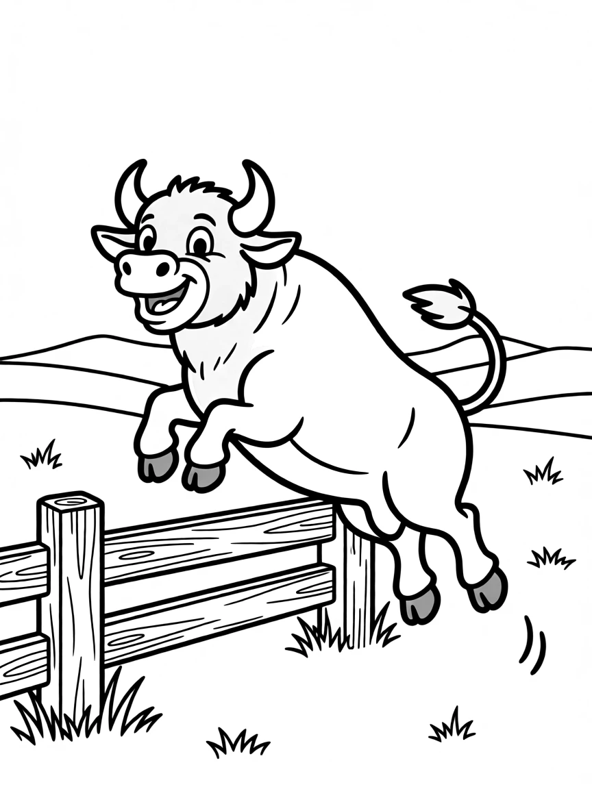 A bubbly buffalo jumping over a fence in Wyoming.