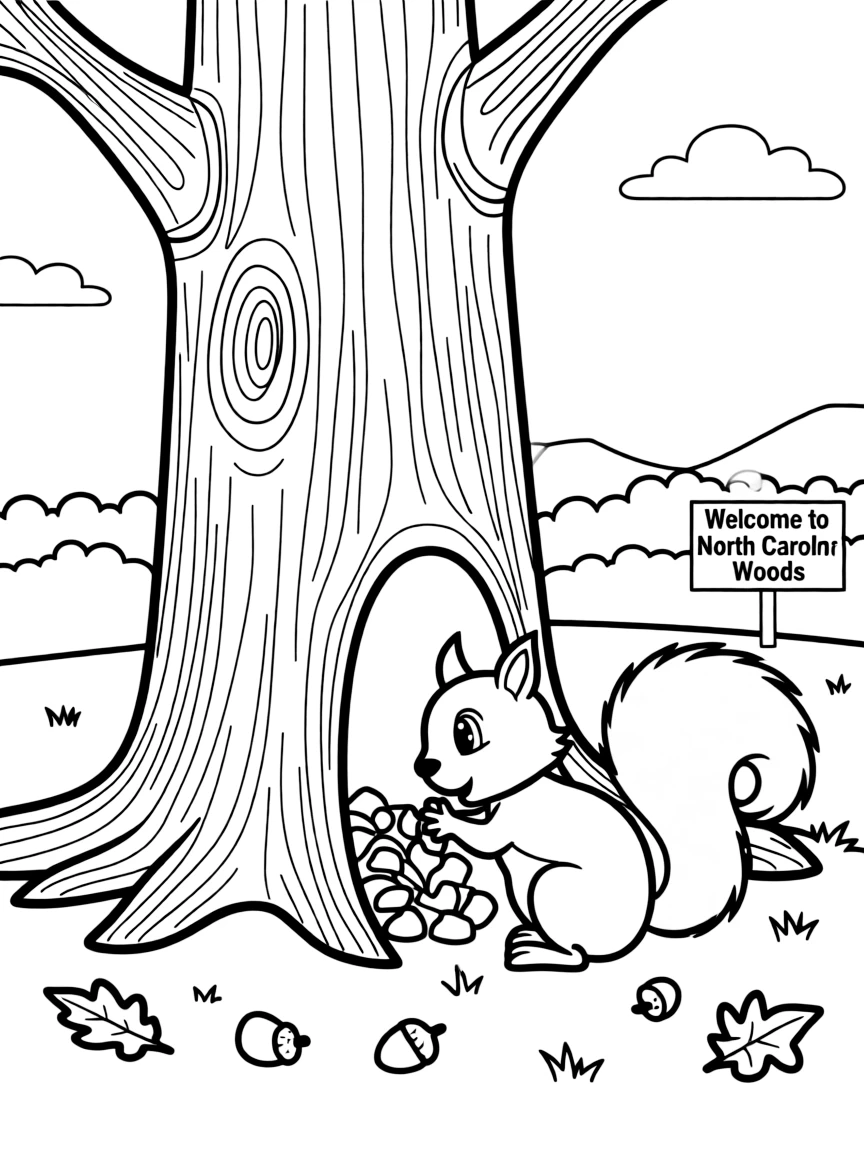 A playful squirrel burying nuts in a tree trunk in North Carolina.