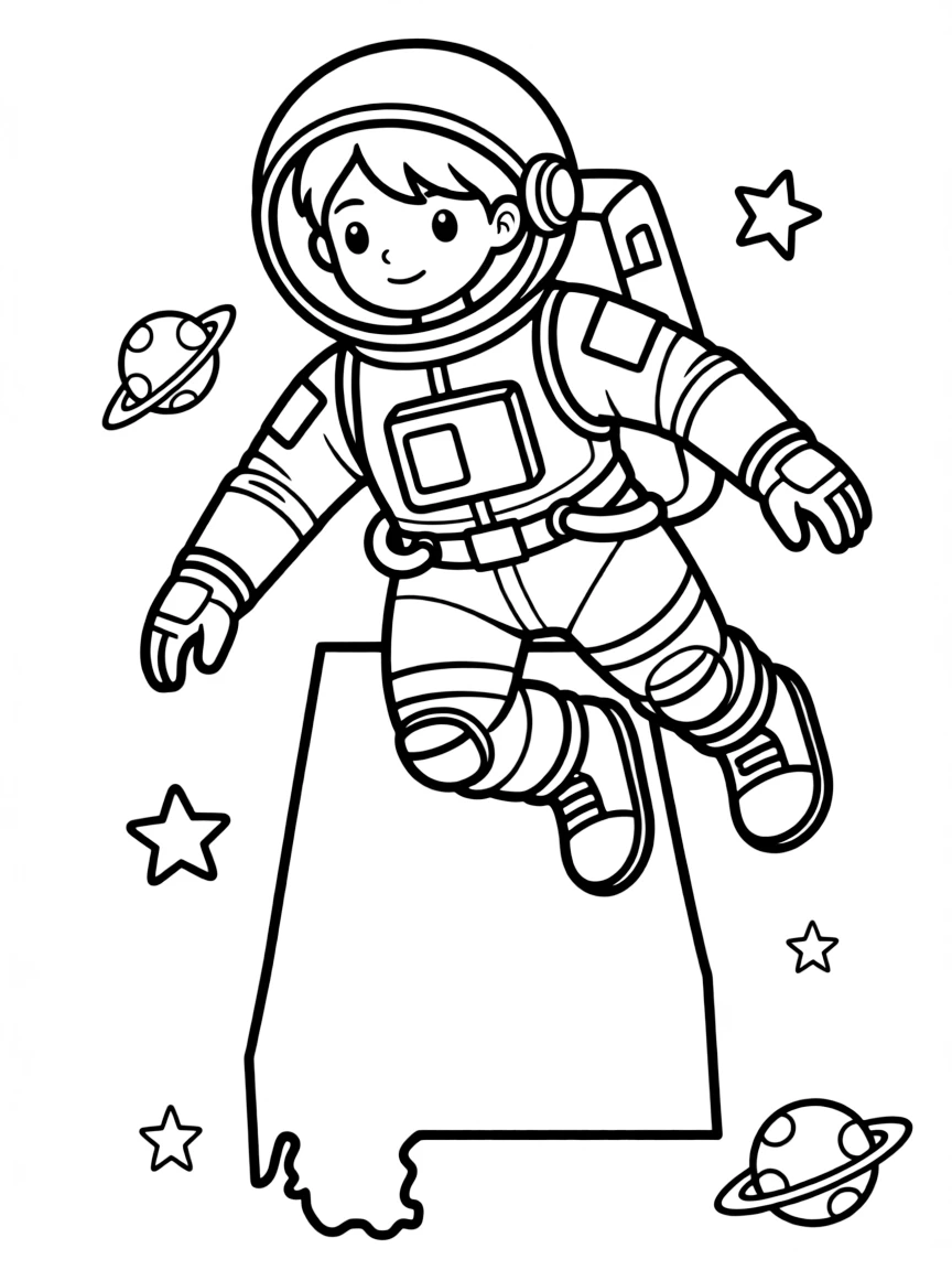A brave astronaut floating in space above Alabama.