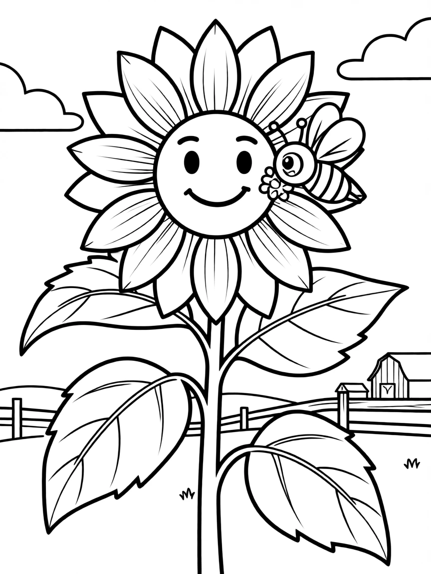 A cheerful sunflower with a bee collecting pollen in Kansas.