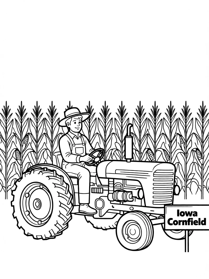 A busy farmer on a tractor in a cornfield in Iowa.