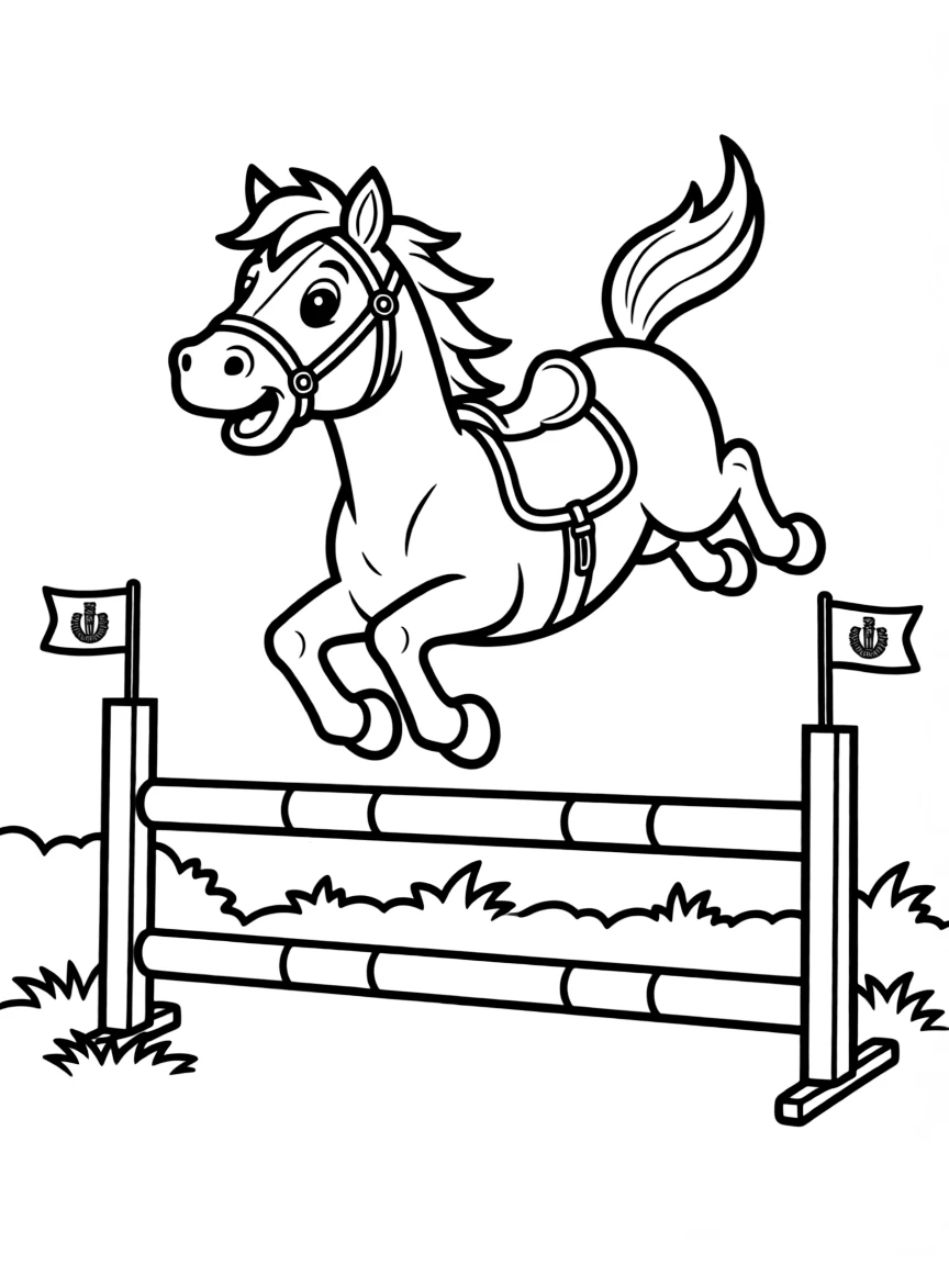 A happy horse jumping over a hurdle in Kentucky.